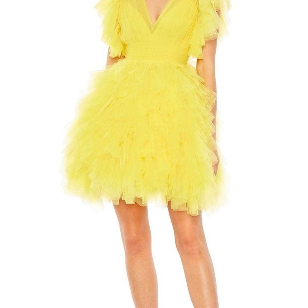 Mac Duggal Yellow Ruffled Prom Dress
